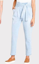 a new day Paperbag High Waist Tapered Jeans With Belt Light Blue Wash Sz 12 Photo 0