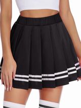 Spirit Halloween Pleated Cheerleader Mini Skirt Small Black White Stripe Photo 0