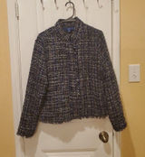 Apt 9 Blue Metallic Tweed Dressy Jacket New Women Size L Zip Snap Office Photo 0
