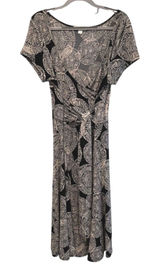 John‎ Paul Richard Faux Wrap Dress Black Cream Abstract Starburst Womens Large Photo 0