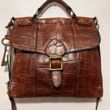 Fossil Crossbody Bag‎ Croc Embossed Leather Brown Women Small ZB5438 Photo 0