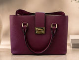 Kelly & Katie Plum Pebbled Satchel with Gold Hardware and Detachable Strap Photo 0