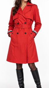VIKI Red Trench Coat Womens 55 S Belted Double Breasted Korean Fashion NWOT Photo 0