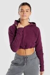 Gymshark Cropped Pullover Hoodie Drawstring Maroon M Photo 0