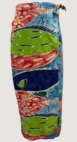 VTG Jams World Rainbow Fish Batik Print Wrap Midi Skirt Cover Up Small Tropical Photo 0