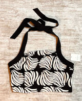 A New Day Women’s Small Tropical Crop Top Black Cream Halter Square Neck Resort Photo 0