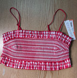 New Womens Colsie Checkered Daisy Duke Tube Top Shelf Bra Cotton Red White Small Photo 0