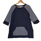 Umgee Tunic Top Womens 1XL Navy Striped Raglan Kangaroo Pocket Casual Nautical Photo 0
