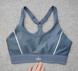 Alo Yoga Large Blue Sports Bra Racerback Contrast Piping Workout Gym Athletic Photo 0