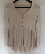 American Eagle Ribbed Babydoll Henley Top Cream Peplum Long Sleeve XXS Photo 0