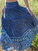 Natural Life Boho Maxi Skirt Size Small Blue Peach Floral Smocked Photo 0