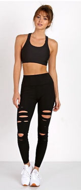 Alo Yoga High Waisted Ripped Warrior Legging Black Small Like New. Laser cut shred. Smoothing material. 12-13” waist 12” rise 29” inseam Photo 0