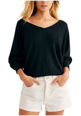 We The Free Free People Women's Santa Clara Thermal Top Size Black Size M‎ Photo 0