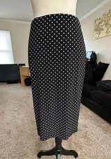 Vince Camuto Black And White Polka Dot Elastic Waist Pencil Skirt Raw Hem Sz S Photo 0