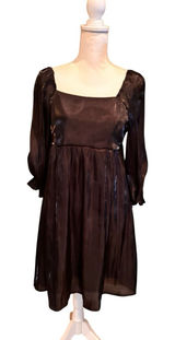 Baltic Born Black Satin Mini Dress L Square Neck‎ Puff Sleeve Empire Waist Party Photo 0