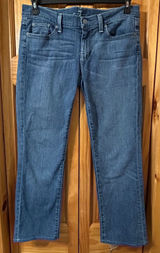 7 FOR ALL MANKIND Women's Sz‎ 30 Straight Leg Jeans Medium Blue Wash Whiskered Photo 0