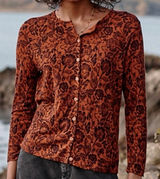 GARNET HILL Women's XS Signature Eco Merino Cardigan Botanical Forest Animals Photo 0