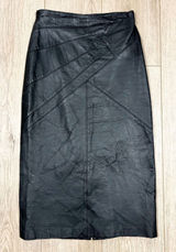 Vintage Vickie Leather Black Genuine Leather Paneled Midi Pencil Skirt 5 25‎ XS Photo 0