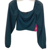 Fairygrunge Mesh Emerald Sheer Sparkle Ruched Long Sleeve Crop Top‎ Size S Photo 0