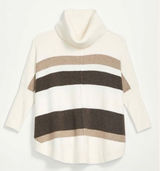 LOFT Womens Striped Cowl Neck Poncho Sweater Cream Brown Tan Small Photo 0