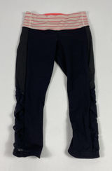 Lululemon Pants Womens 6 Navy Crop Leggings Mesh Lattice Hem Striped‎ Waist Photo 0