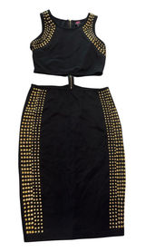 2B BEBE Black Studded 2 Piece Bodycon Skirt Set Crop Top Dress Photo 0