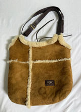 UGG Australia Chestnut Suede Shearling Trim Crossbody Hobo Bag Brown Leather Photo 0