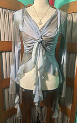Sheer Knot-Front Blouse in Misty Blue Photo 0