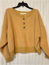 Sugar Moon Mustard Yellow Teddy Knit Henley Sweater XL Cozy Crop Photo 0