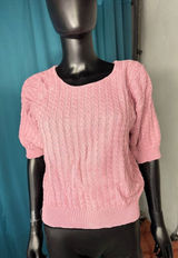 Peggy's vtg Pink Cable Knit Short Sleeve Sweater Top Size‎ S Photo 0