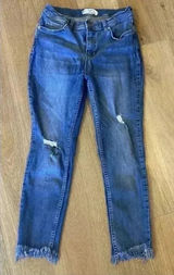 Free People Great Heights Fringe Frayed Hem Denim Skinny Jeans‎ Size 29 Boho Photo 0