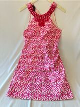INC International Concepts Pink and White Geometric Sleeveless Dress Photo 0
