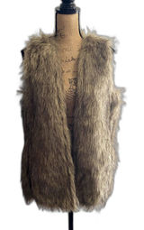 Escalier Light Brown‎ Faux Fur Vest Open Front Mob Wife Luxury Chic US Size 8 Photo 0