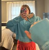 Aerie Crewneck Sweatshirt half button teal Photo 0
