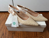 a new day Pearl-Embellished Cream Slingback Kitten Heels Size 8.5 New Photo 0