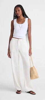 Madewell Zoe Relaxed Straight Pant in 100% Linen Ivory White NWT Size 16 Tall Photo 0