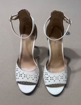 LC Lauren Conrad White Scalloped Perforated Ankle-Strap Heels Photo 0