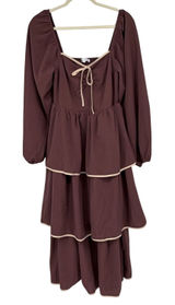 Baltic Born Brown Tiered Smocked Long Sleeve Maxi Dress Small A1491DBTB Photo 0