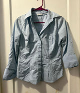 New York and Company Blue Long Sleeve Button Down Top XS Cotton Blend Stretch Photo 0