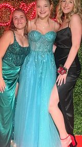 Flowy princess bustier blue green aqua prom dress Photo 0