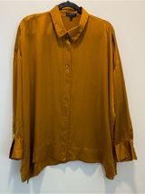 Eileen Fisher stretch-silk satin classic collar shirt. Size M Photo 0