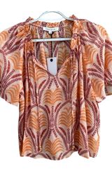 Rose & Olive Orange Leaf Print Short Sleeve Top Size S Photo 0