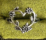 Titanium Steel Silver Flowering Vines Heart Ring Size 8 Photo 0