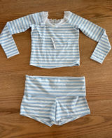 Frankie's Bikinis Light Blue and White Striped Women's Shorts Set Photo 0