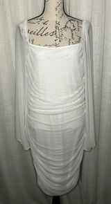 Amazon Womens White XL Square Neck Mesh Long Sleeve Bodycon Mini Dress Photo 0