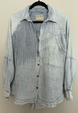 Free People We The Free Indigo Skies Blue Stripe Shirt Women's Size Small Photo 0
