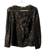 Zara Women XS Black Sheer Long Sleeve Embroidered Top Blouse Ruffle Front Photo 0