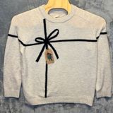 2161 | LOFT Christmas Holiday Gift Bow Embroidered Holly Sweater Cream Women L Photo 0