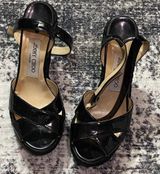 Jimmy Choo Black Patent Espadrille Wedge Sandals Size EU 37 WUS 6.5 Photo 0