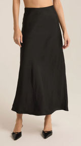 Z Supply Europa Poly Sheen‎ Skirt Black Satin Minimalist Quiet Luxury XL New Photo 0
